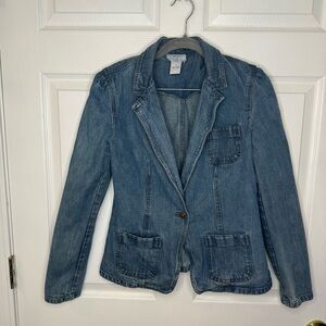 Ann Taylor LOFT Jeans Denim Blazer Jean Jacket Size 4 GUC see photos for stain
